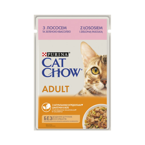 Cat Chow Adult лосось із зеленою квасолею в желе, науч 85 г