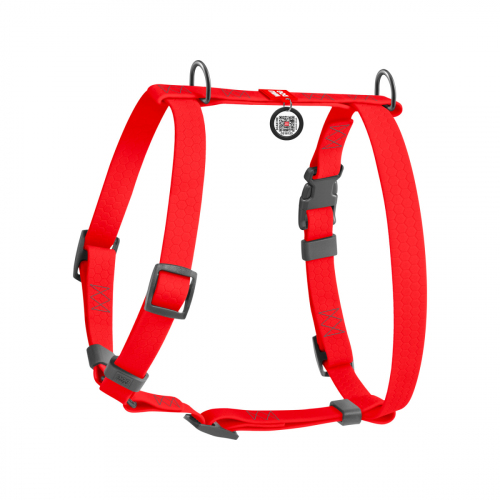 Шлея для собак WAUDOG Waterproof Н-подібна червона з QR паспорто пластикова пряжка-фастекс L