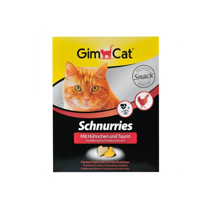 Вітаміни GimCat Schnurries для котів, таблетки з куркою і таурином,