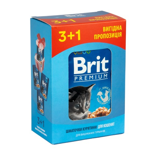 Brit Premium CAT pouch 3+1 Chicken Chunks for Kitten для кошенят з куркою пауч