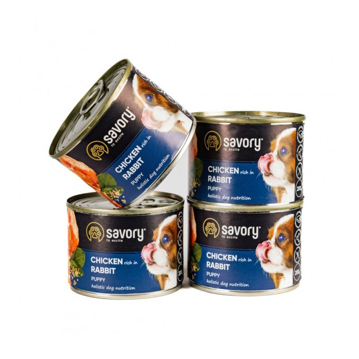 Savory DOG Can All Breeds Puppy Chicken Rabbit набір 3+1 з кроликом та куркою