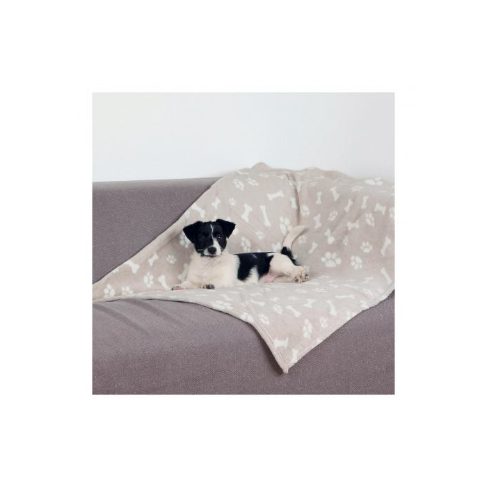 Килимок Trixie Kenny бежевий для собак плюшевий лапками з кісточками 100х150см