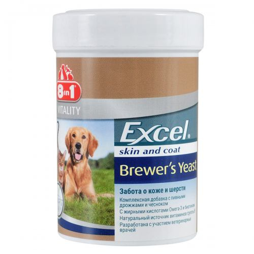 Вітаміни 8in1 Excel Brewers Yeast для собак та котів для шкіри та шерсті, пивні дріжджі з часником, 260 шт