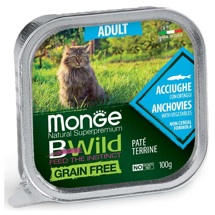 Monge CAT Wet BWild Grain Free Anchovies паштет для котів з анчоусами