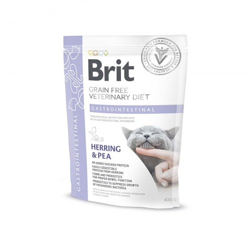 Brit GF VetDiet CAT Gastrointestinal для котів, при порушеннях травлення, з оселедцем, лососем, яйцем та горохом, 0,4 кг